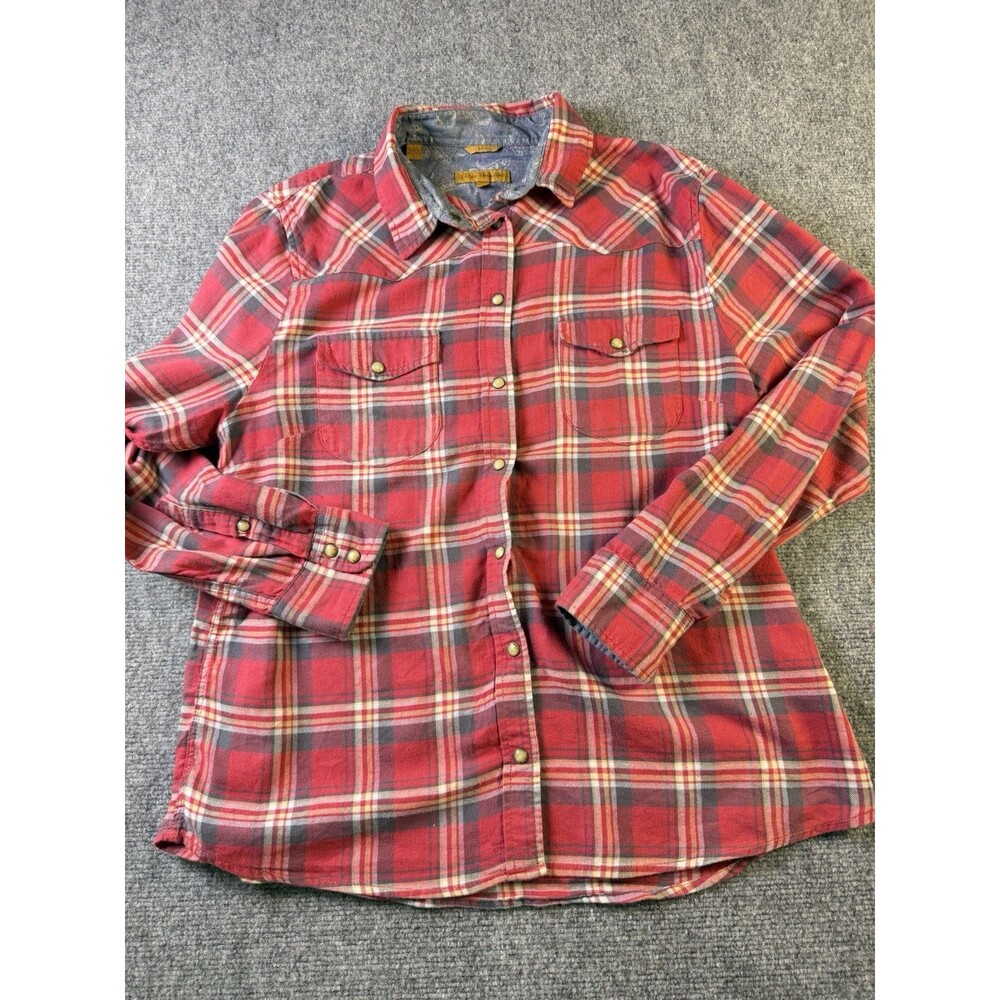 Jacks Girlfriend Womens L Red Plaid Pearl Snap Western Shirt Cotton Cowgirl